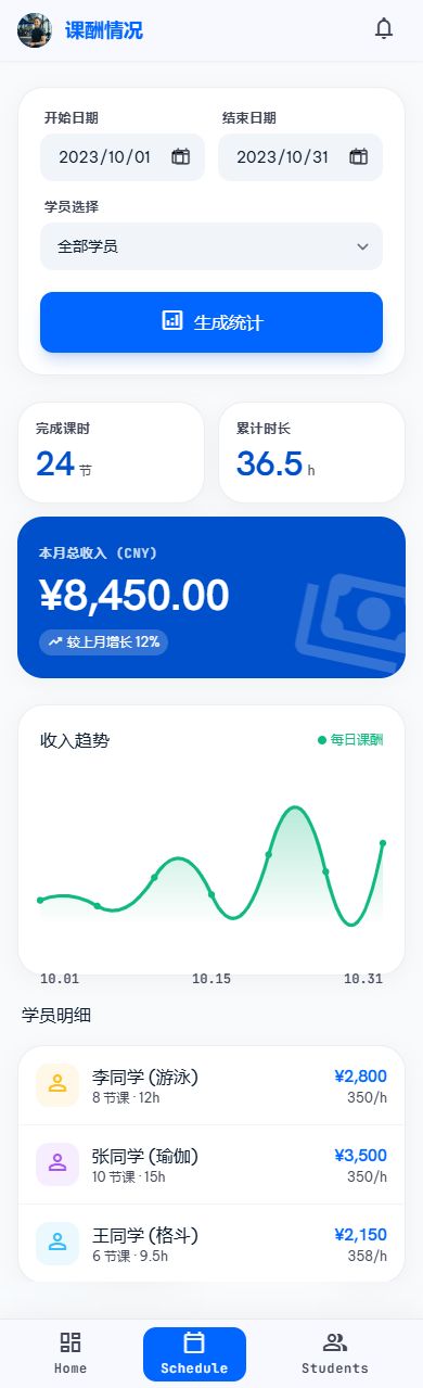小程序课酬统计界面
